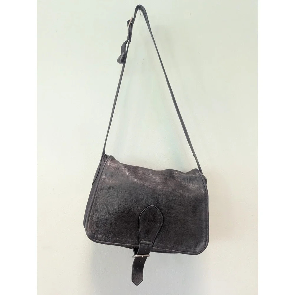 Paul B Delvaille Messenger Bag New‎ York Black Brown Leather Vtg Flap Shoulder